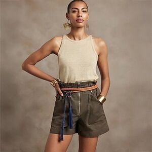Banana Republic PAPERBAG SHORT army olive green high rise belt size 6 utility